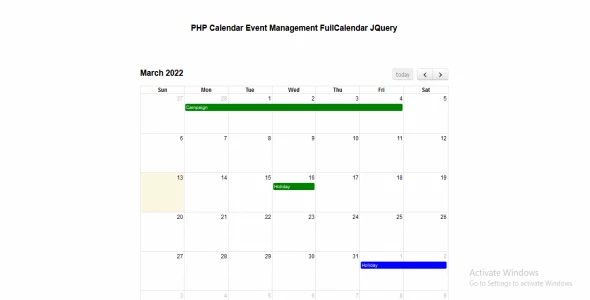 Simple PHP Calendar Event Management JQuery